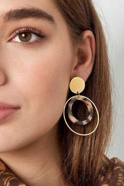 Oorbellen double round | Goud-beige