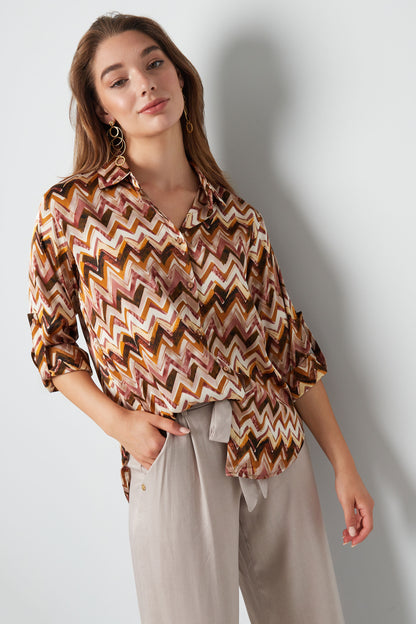 Blouse zigzag print | Beige