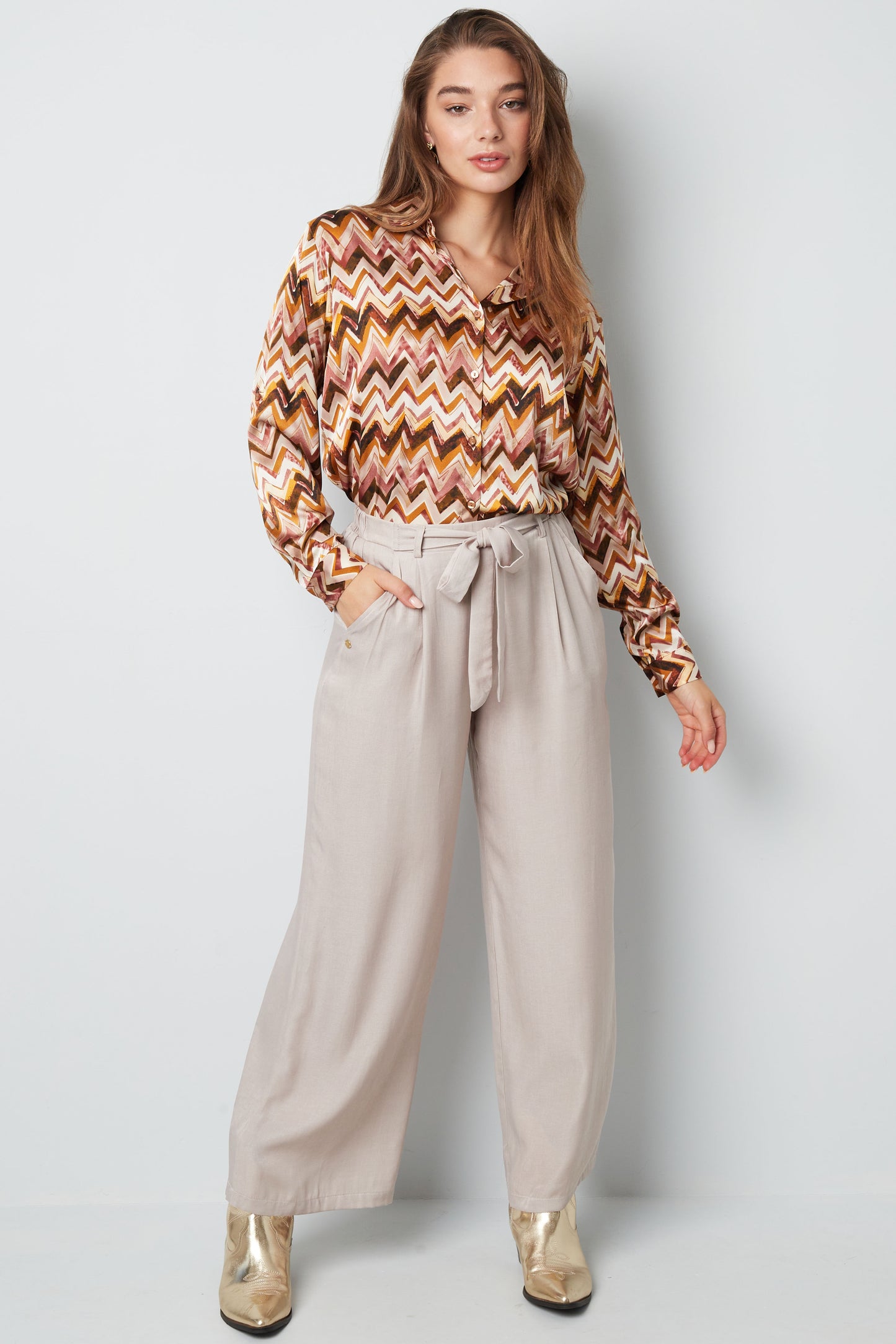 Blouse zigzag print | Beige