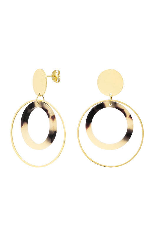Oorbellen double round | Goud-beige