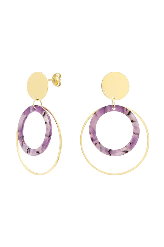 Oorbellen double round | Goud-paars