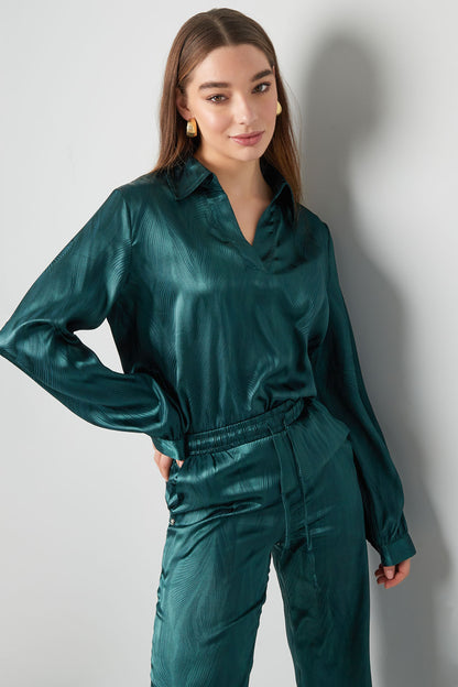 Satijnen blouse met print | donkergroen