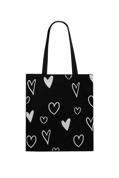 Canvas shopper hartjes | zwart