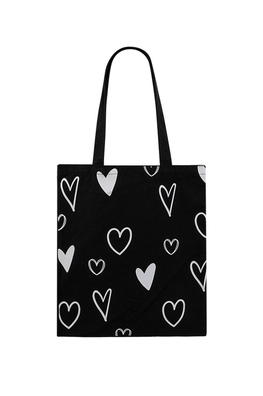 Canvas shopper hartjes | zwart