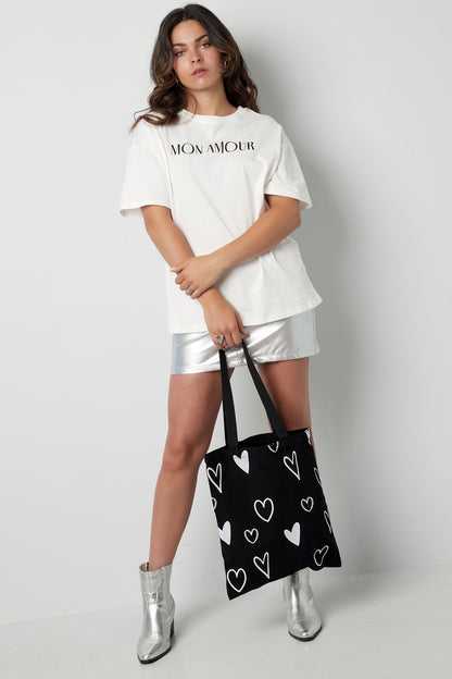 Canvas shopper hartjes | zwart